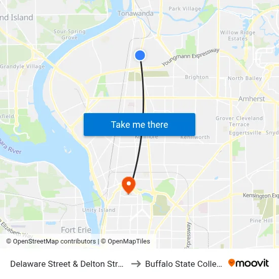 Delaware Street & Delton Street to Buffalo State College map