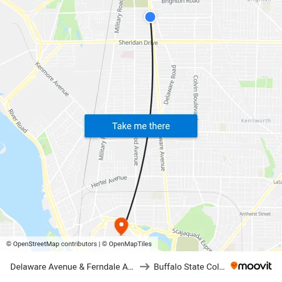 Delaware Avenue & Ferndale Avenue to Buffalo State College map
