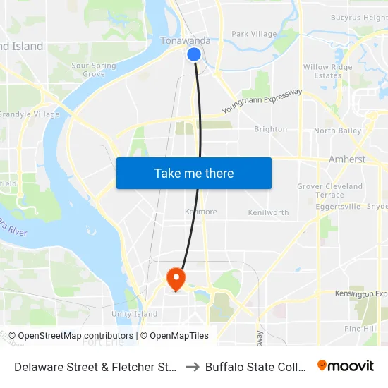 Delaware Street & Fletcher Street to Buffalo State College map