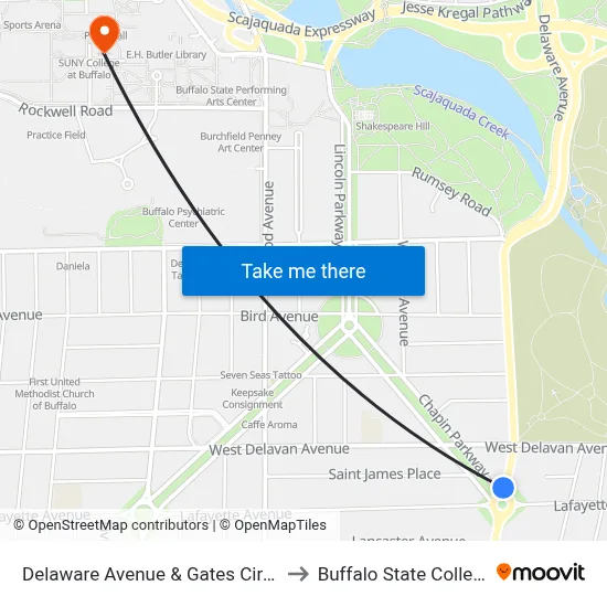 Delaware Avenue & Gates Circle to Buffalo State College map
