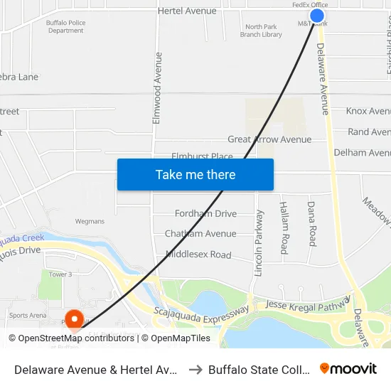 Delaware Avenue & Hertel Avenue to Buffalo State College map