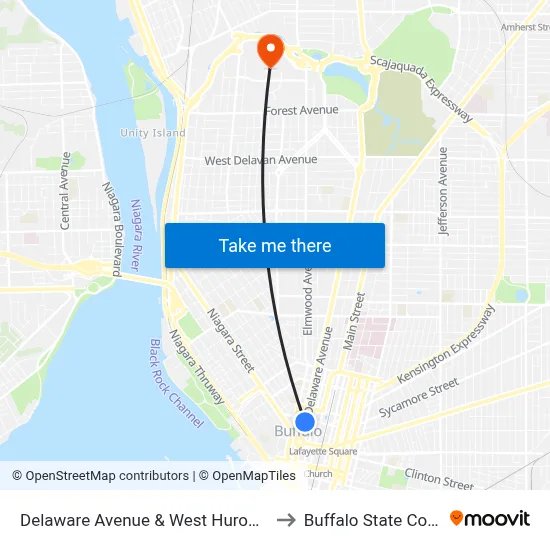 Delaware Avenue & West Huron Street to Buffalo State College map
