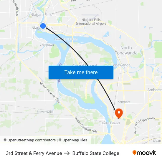 3rd Street & Ferry Avenue to Buffalo State College map