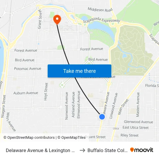 Delaware Avenue & Lexington Avenue to Buffalo State College map