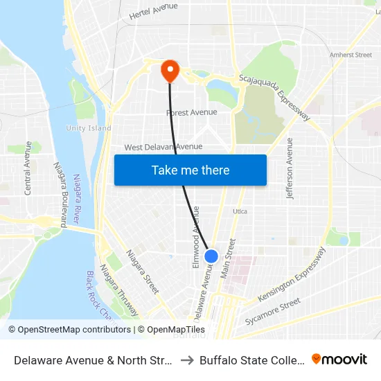 Delaware Avenue & North Street to Buffalo State College map