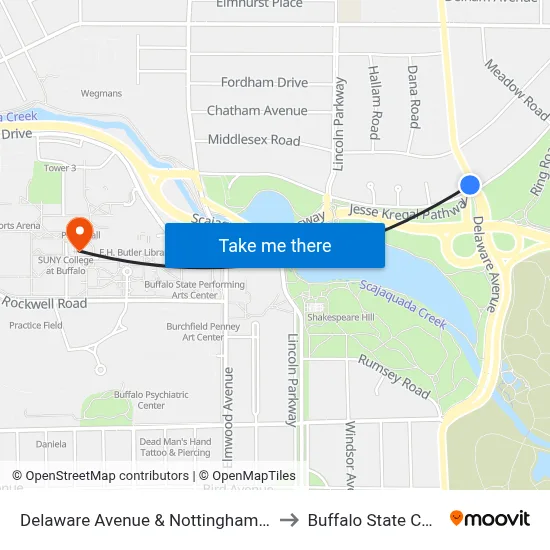 Delaware Avenue & Nottingham Terrace to Buffalo State College map