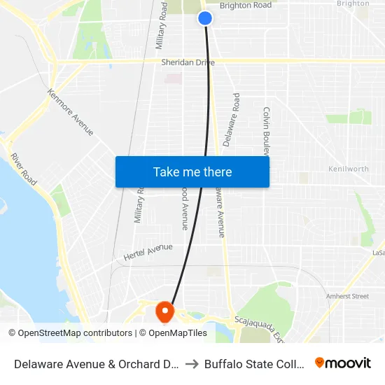 Delaware Avenue & Orchard Drive to Buffalo State College map