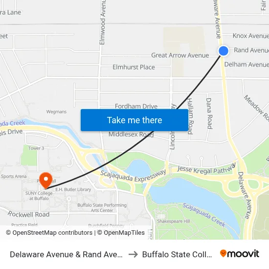 Delaware Avenue & Rand Avenue to Buffalo State College map