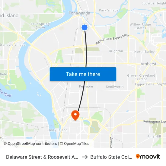 Delaware Street & Roosevelt Avenue to Buffalo State College map