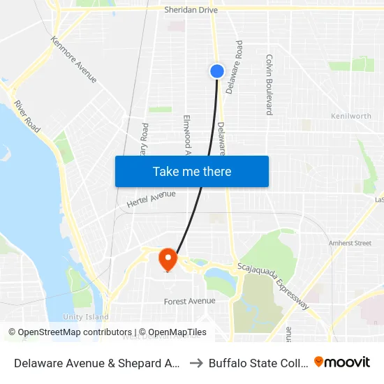 Delaware Avenue & Shepard Avenue to Buffalo State College map
