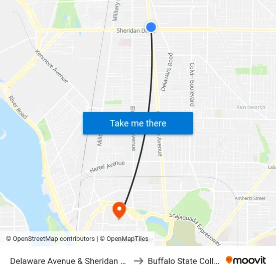 Delaware Avenue & Sheridan Drive to Buffalo State College map