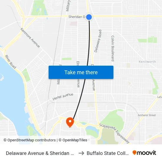 Delaware Avenue & Sheridan Drive to Buffalo State College map