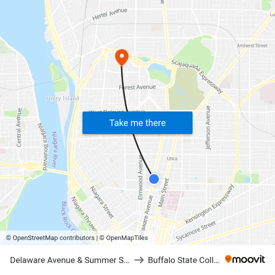 Delaware Avenue & Summer Street to Buffalo State College map