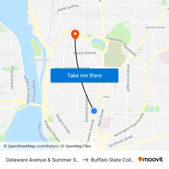 Delaware Avenue & Summer Street to Buffalo State College map