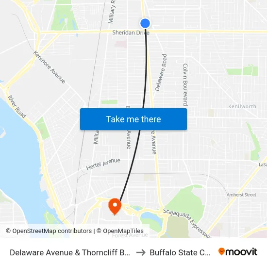 Delaware Avenue & Thorncliff Boulevard to Buffalo State College map
