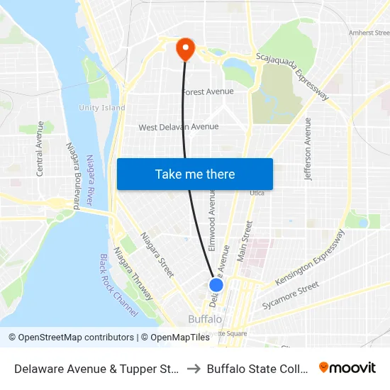 Delaware Avenue & Tupper Street to Buffalo State College map