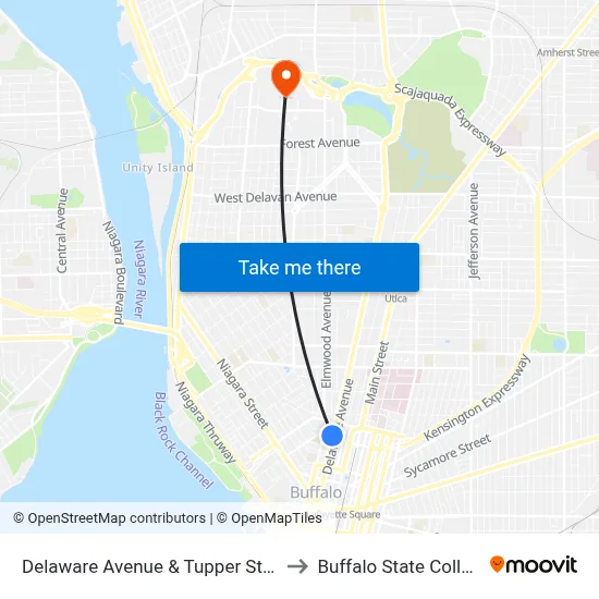 Delaware Avenue & Tupper Street to Buffalo State College map