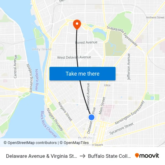 Delaware Avenue & Virginia Street to Buffalo State College map