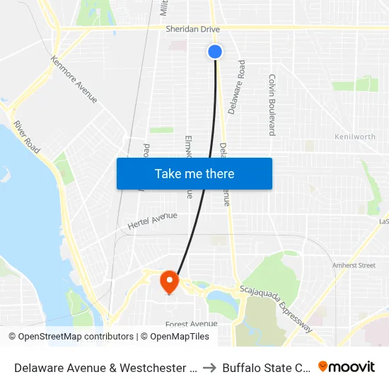 Delaware Avenue & Westchester Boulevard to Buffalo State College map