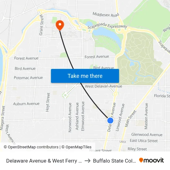 Delaware Avenue & West Ferry Street to Buffalo State College map