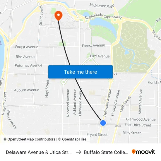 Delaware Avenue & Utica Street to Buffalo State College map