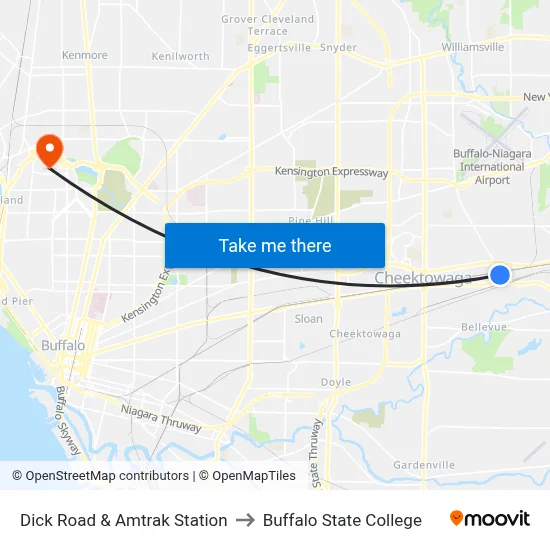 Dick Road & Amtrak Station to Buffalo State College map