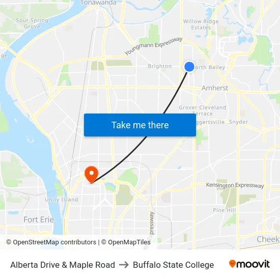 Alberta Drive & Maple Road to Buffalo State College map