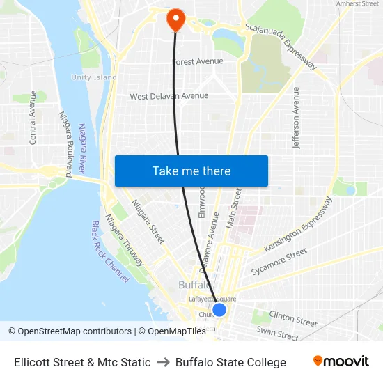 Ellicott Street & Mtc Static to Buffalo State College map