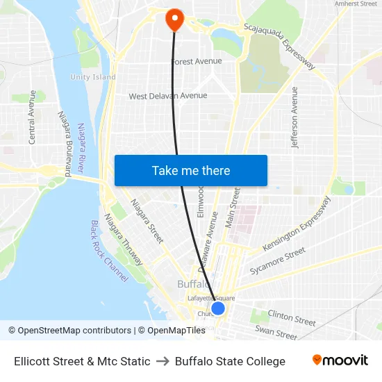 Ellicott Street & Mtc Static to Buffalo State College map