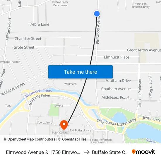 Elmwood Avenue & 1750 Elmwood Avenue to Buffalo State College map