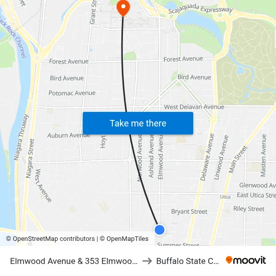 Elmwood Avenue & 353 Elmwood Avenue to Buffalo State College map