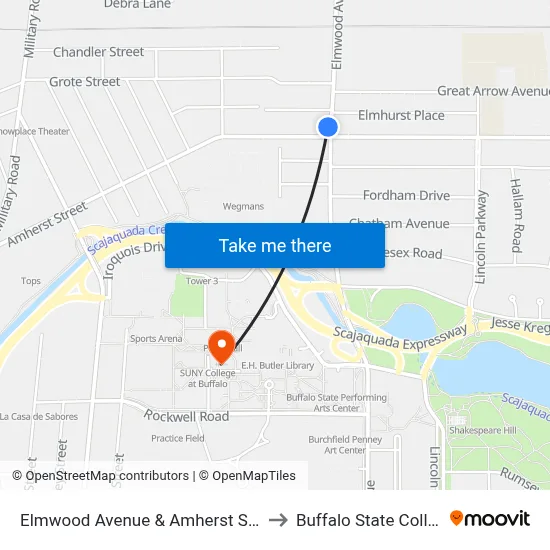 Elmwood Avenue & Amherst Street to Buffalo State College map