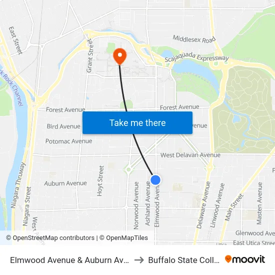 Elmwood Avenue & Auburn Avenue to Buffalo State College map