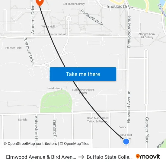Elmwood Avenue & Bird Avenue to Buffalo State College map
