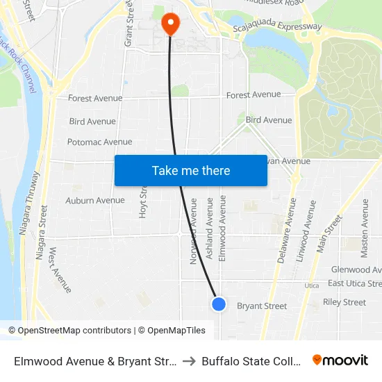 Elmwood Avenue & Bryant Street to Buffalo State College map