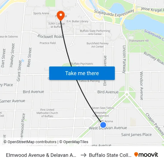 Elmwood Avenue & Delavan Avenue to Buffalo State College map