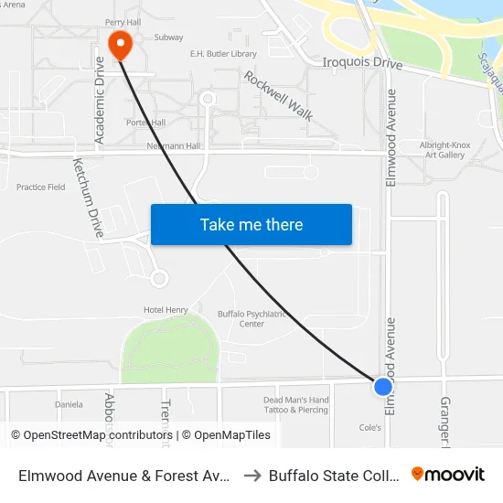 Elmwood Avenue & Forest Avenue to Buffalo State College map
