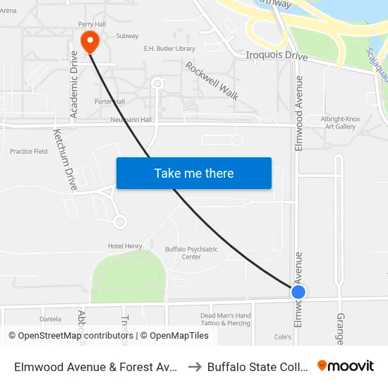 Elmwood Avenue & Forest Avenue to Buffalo State College map