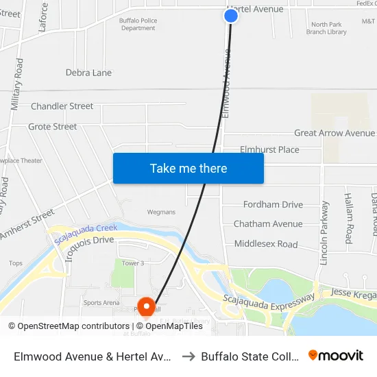 Elmwood Avenue & Hertel Avenue to Buffalo State College map
