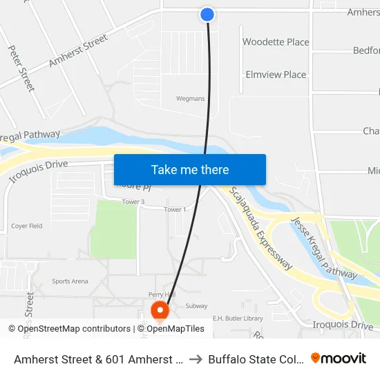 Amherst Street & 601 Amherst Street to Buffalo State College map
