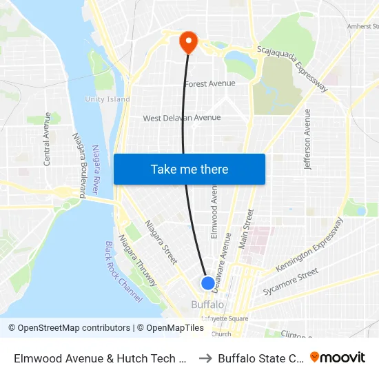 Elmwood Avenue & Hutch Tech High School to Buffalo State College map