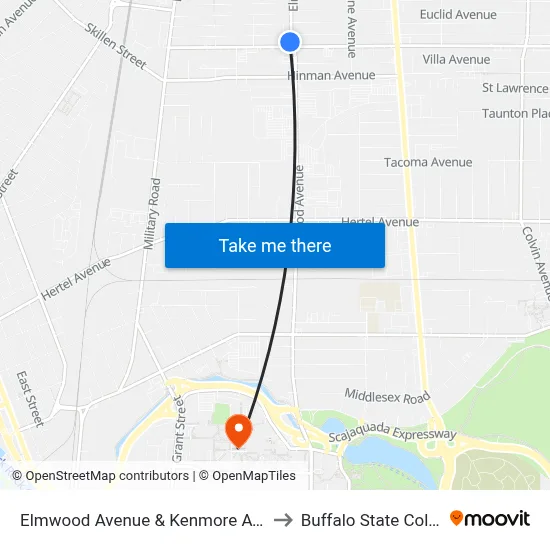 Elmwood Avenue & Kenmore Avenue to Buffalo State College map