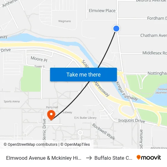 Elmwood Avenue & Mckinley High School to Buffalo State College map