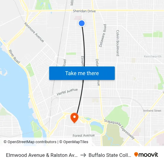Elmwood Avenue & Ralston Avenue to Buffalo State College map