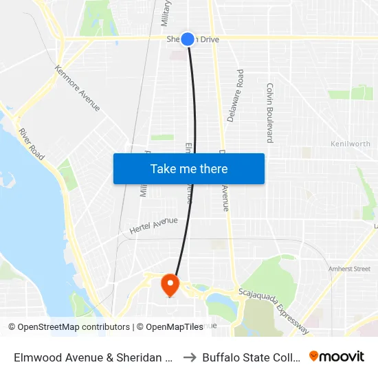 Elmwood Avenue & Sheridan Drive to Buffalo State College map