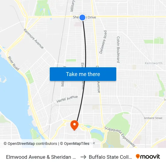 Elmwood Avenue & Sheridan Drive to Buffalo State College map