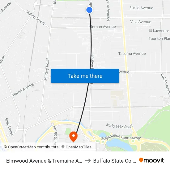 Elmwood Avenue & Tremaine Avenue to Buffalo State College map