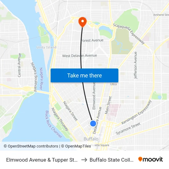 Elmwood Avenue & Tupper Street to Buffalo State College map