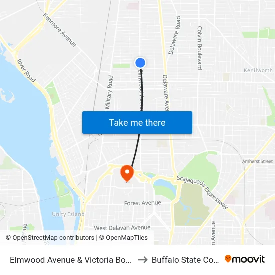 Elmwood Avenue & Victoria Boulevard to Buffalo State College map