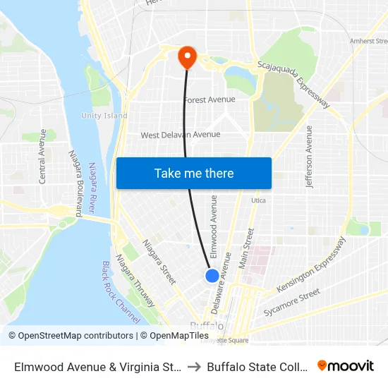 Elmwood Avenue & Virginia Street to Buffalo State College map
